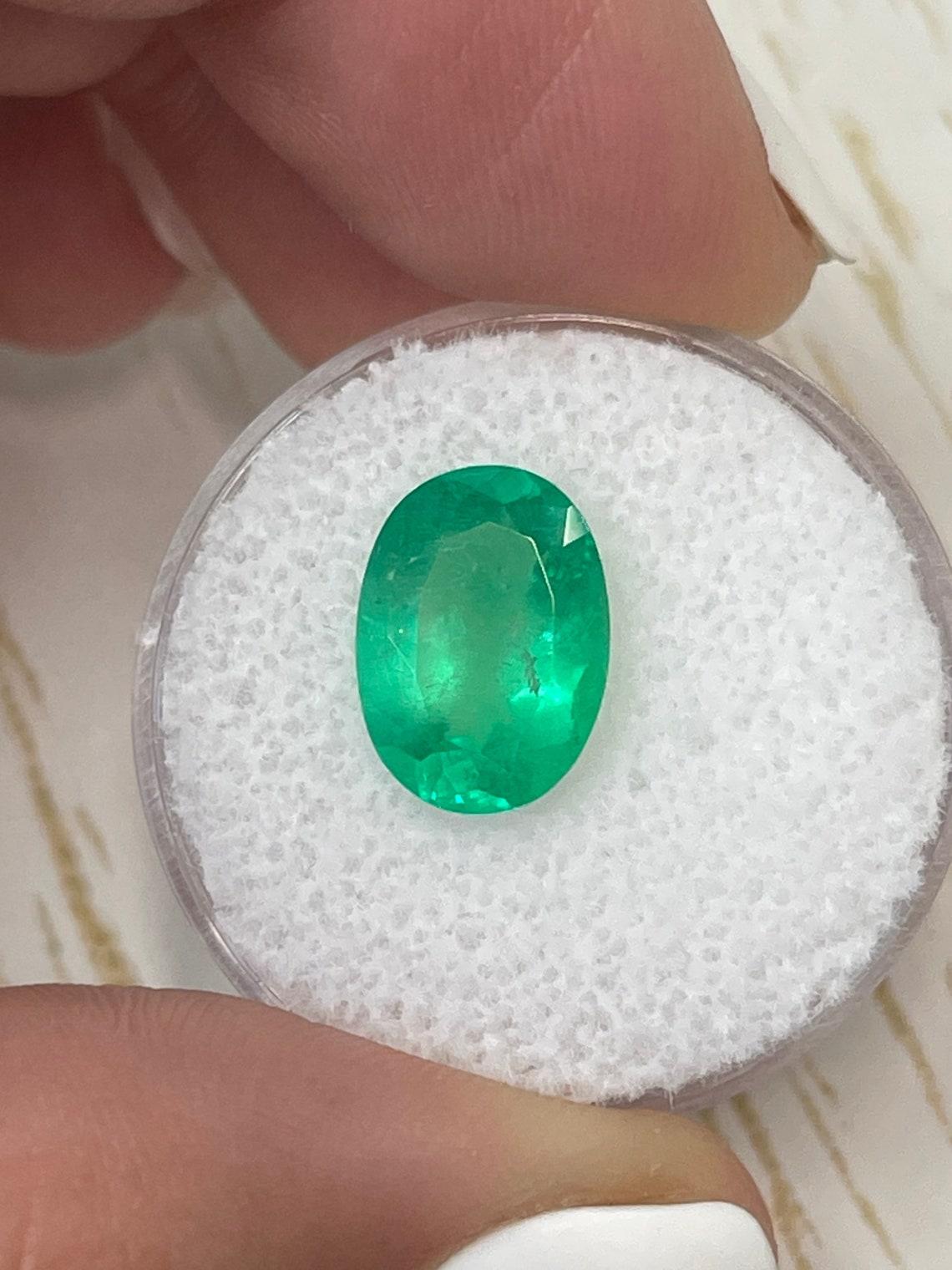 Modern 3.32 Carat 12x9 Neon Green Colombian Emerald - Oval Cut  May Birthstone Gem For Sale