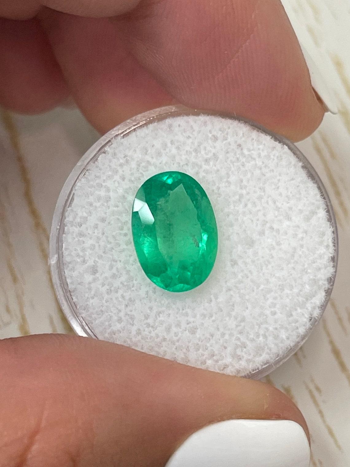 Women's 3.32 Carat 12x9 Neon Green Colombian Emerald - Oval Cut  May Birthstone Gem For Sale