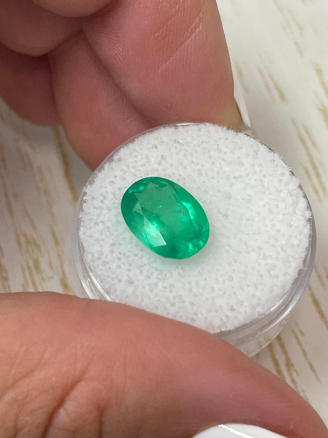 3.32 Carat 12x9 Neon Green Colombian Emerald - Oval Cut  May Birthstone Gem For Sale 1