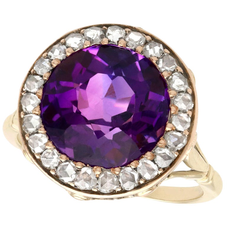 Antique 3.32 Carat Amethyst and Diamond Yellow Gold Cocktail Ring circa ...