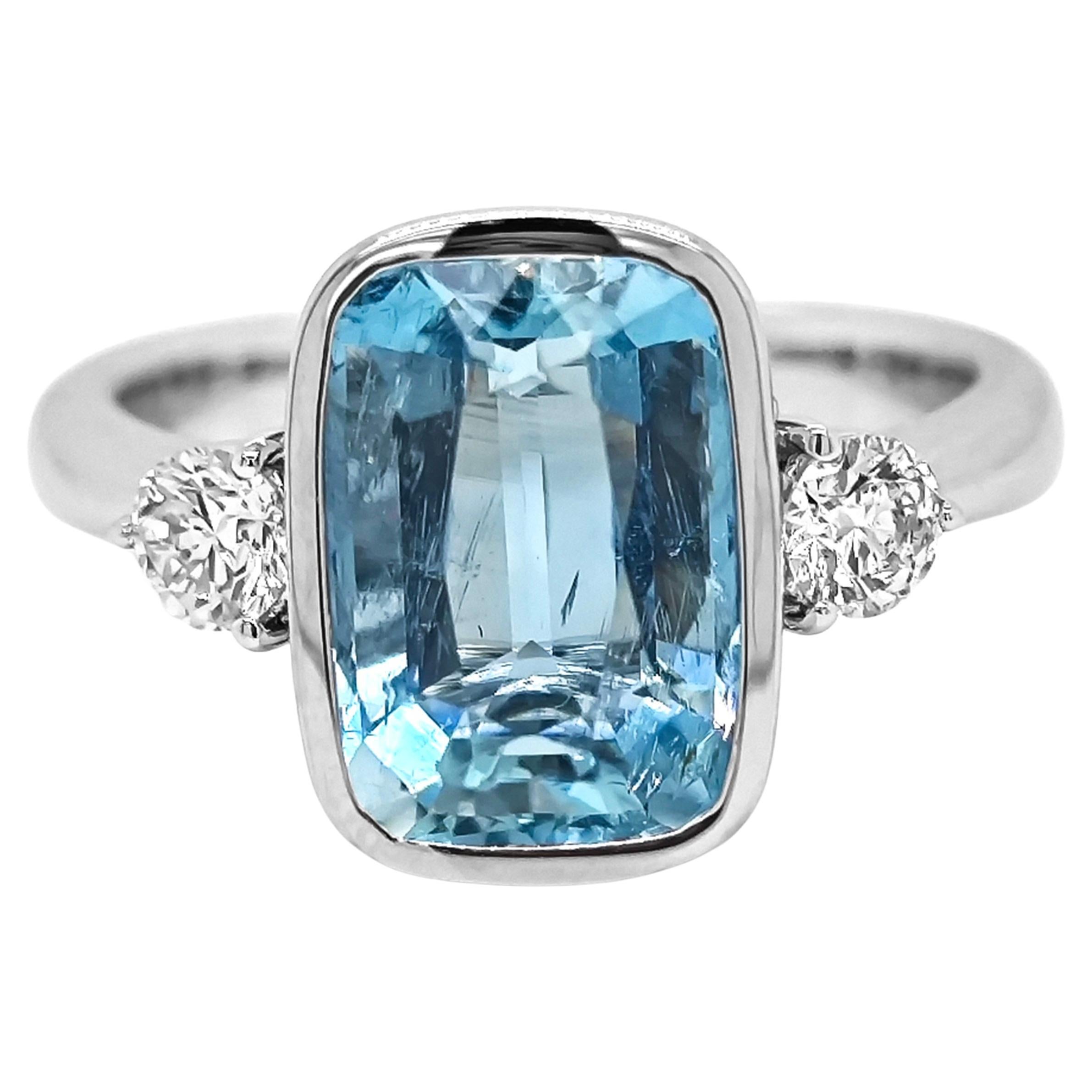 3.32 Carat Aquamarine and Diamond White Gold Ring