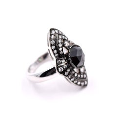 3.32 Carat Black Diamond Cocktail Ring in 18 Karat White Gold and Rhodium