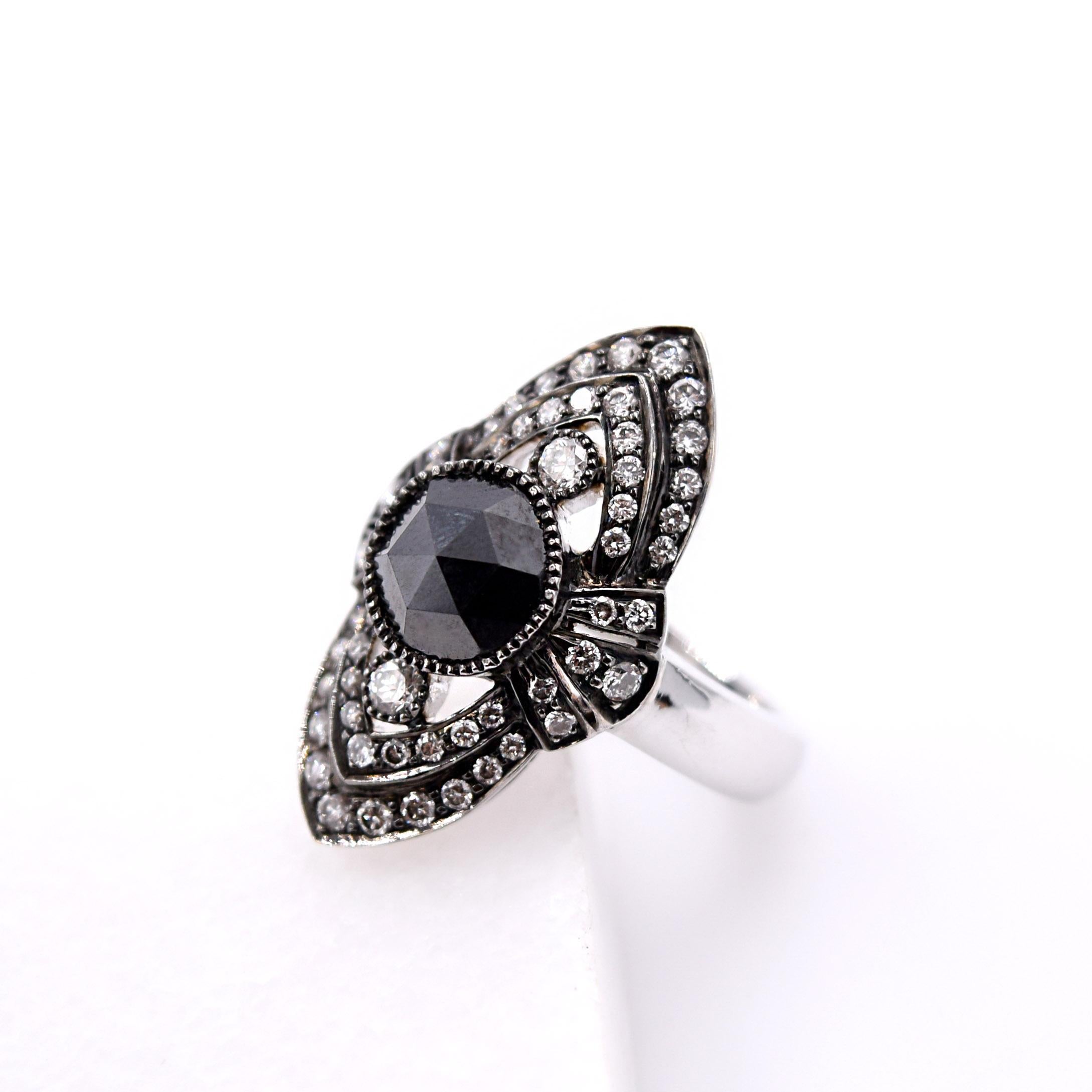 3.32 Carat Black Diamond Cocktail Ring in 18 Karat White Gold and Rhodium In New Condition For Sale In Mill Valley, CA