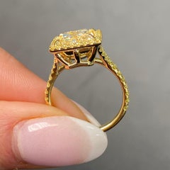 3.32 Carat Cushion Halo Diamond Ring Fancy Yellow 14K White Gold