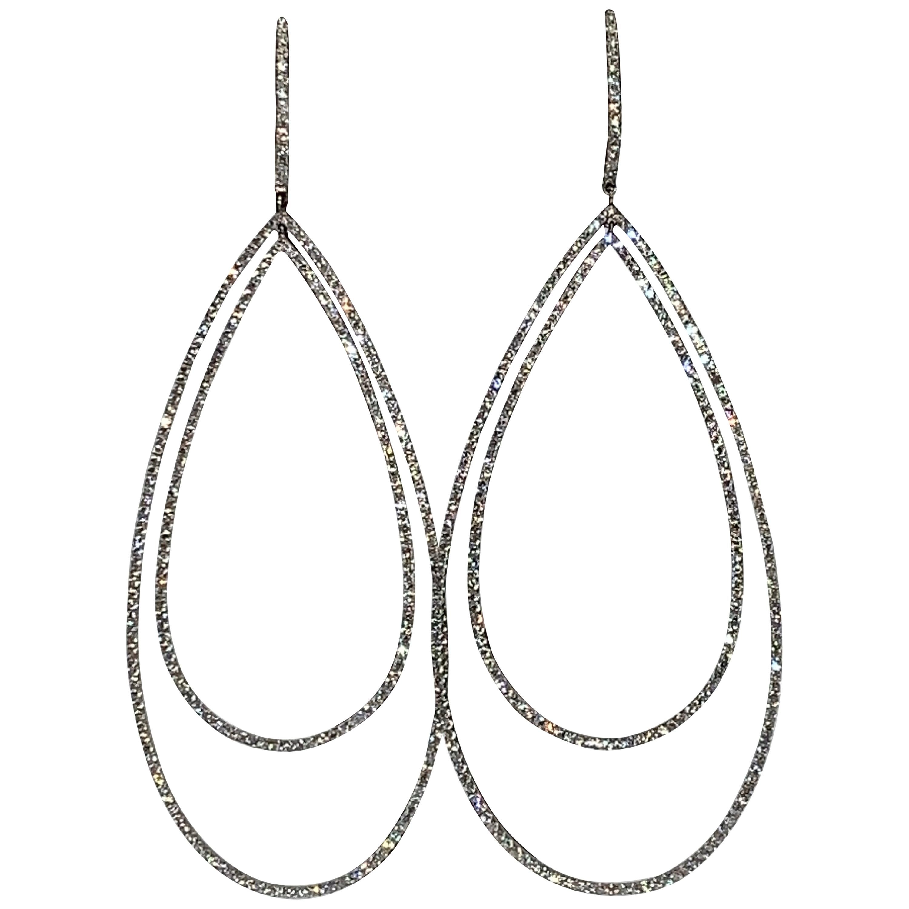 White Pavé Diamond, White Gold Tear Drop Earrings For Sale