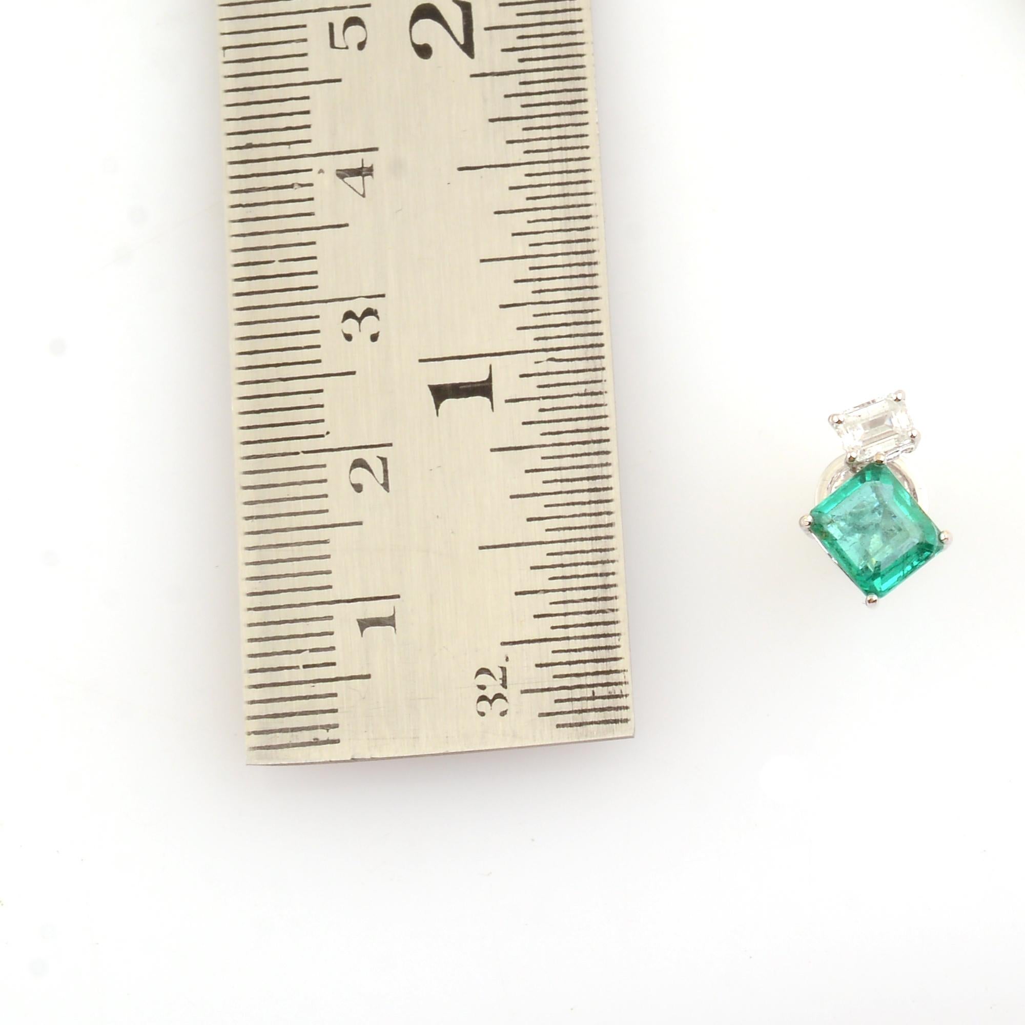 Emerald Cut 3.32 Carat Emerald Stud Earrings 0.60 Carat Diamond 14k White Gold Fine Jewelry For Sale