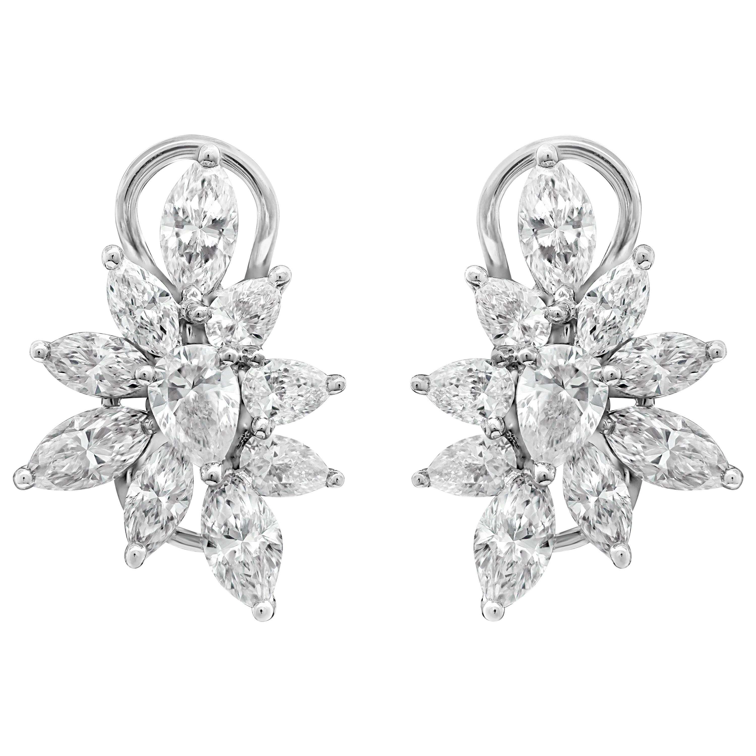 3.32 Carat Fancy Cut Diamond Cluster Earrings