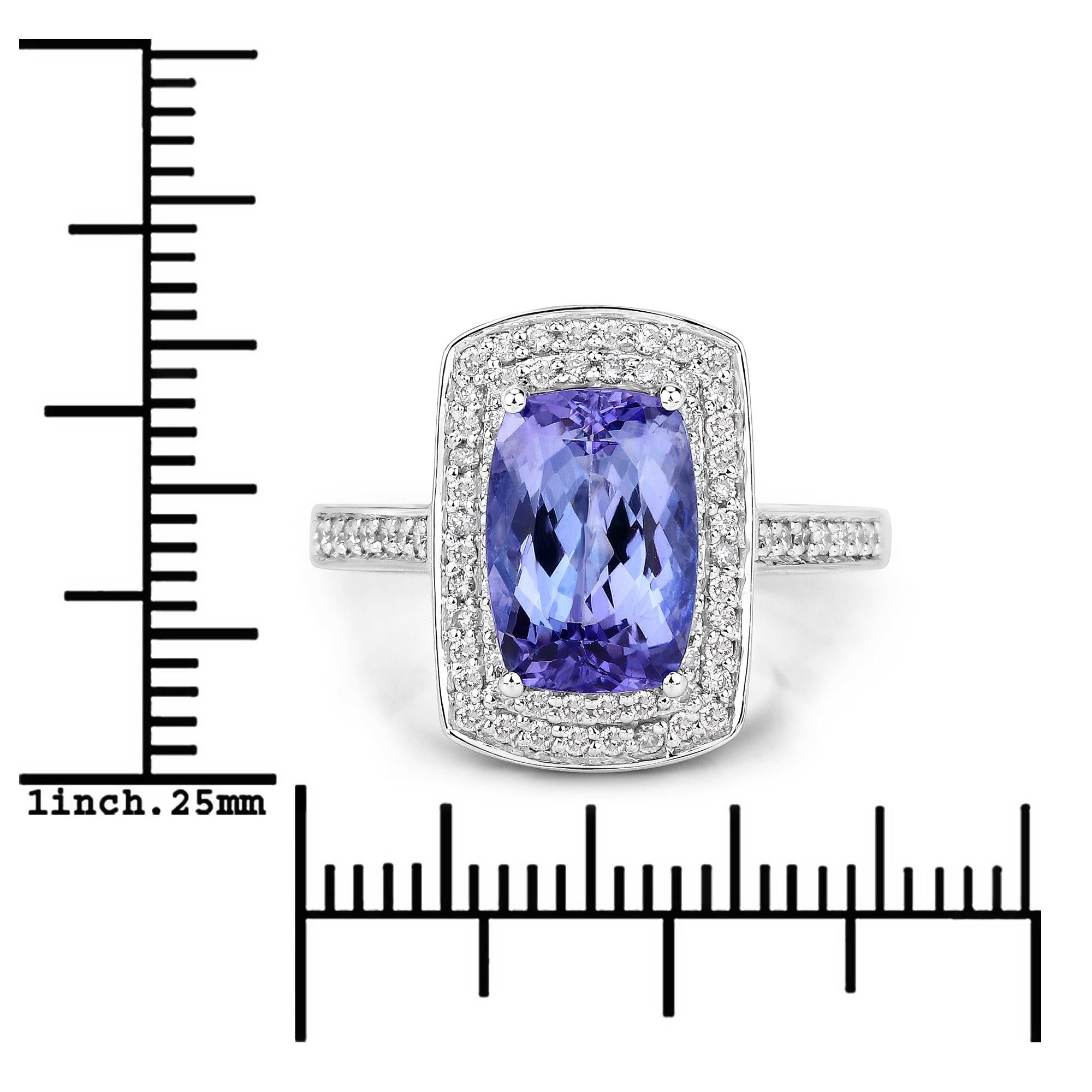 3.32 Carat Genuine Tanzanite and White Diamond 14 Karat White Gold Ring In New Condition In Great Neck, NY