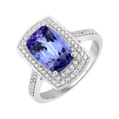 3.32 Carat Genuine Tanzanite and White Diamond 14 Karat White Gold Ring