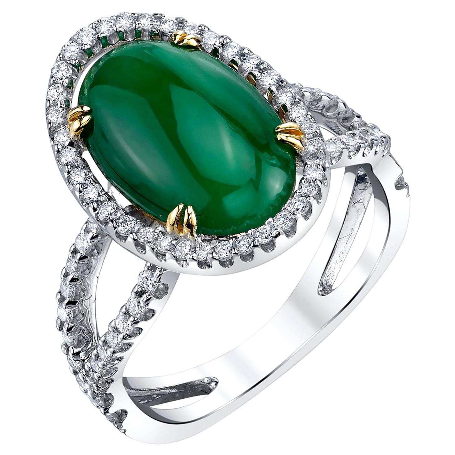 GIA Certified 3.32 Carat Imperial Jadeite and Diamond Ring in 18k White Gold For Sale