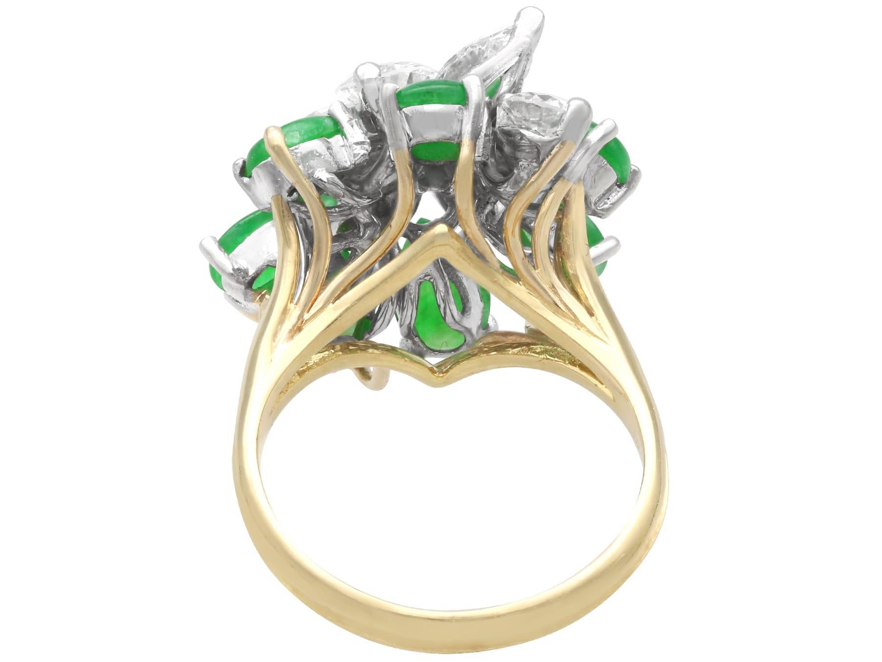 3.32 Carat Jadeite and 4.10 Carat Diamond, 18k Yellow Gold Floral Cocktail Ring For Sale 1