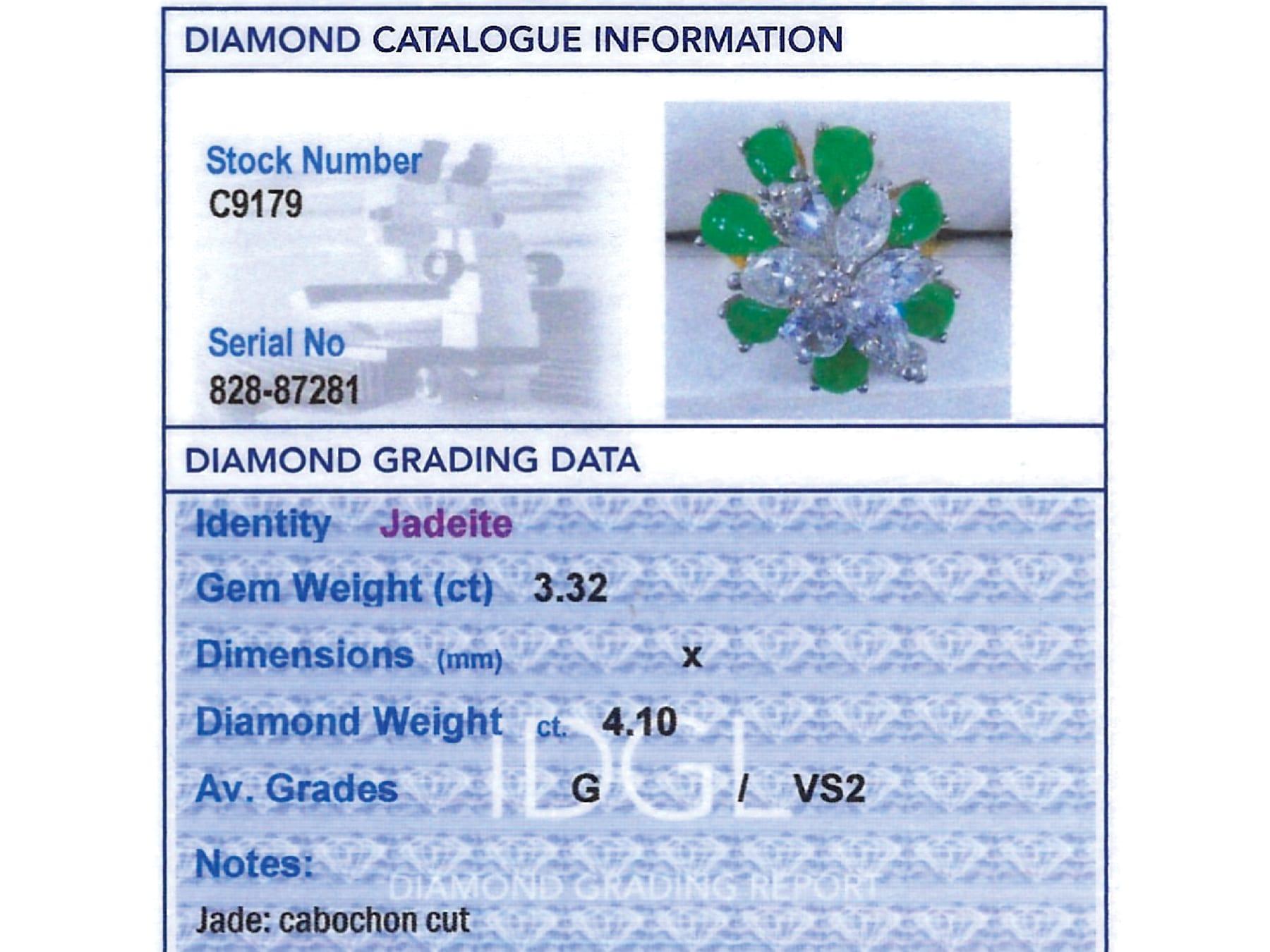 3.32 Carat Jadeite and 4.10 Carat Diamond, 18k Yellow Gold Floral Cocktail Ring For Sale 3
