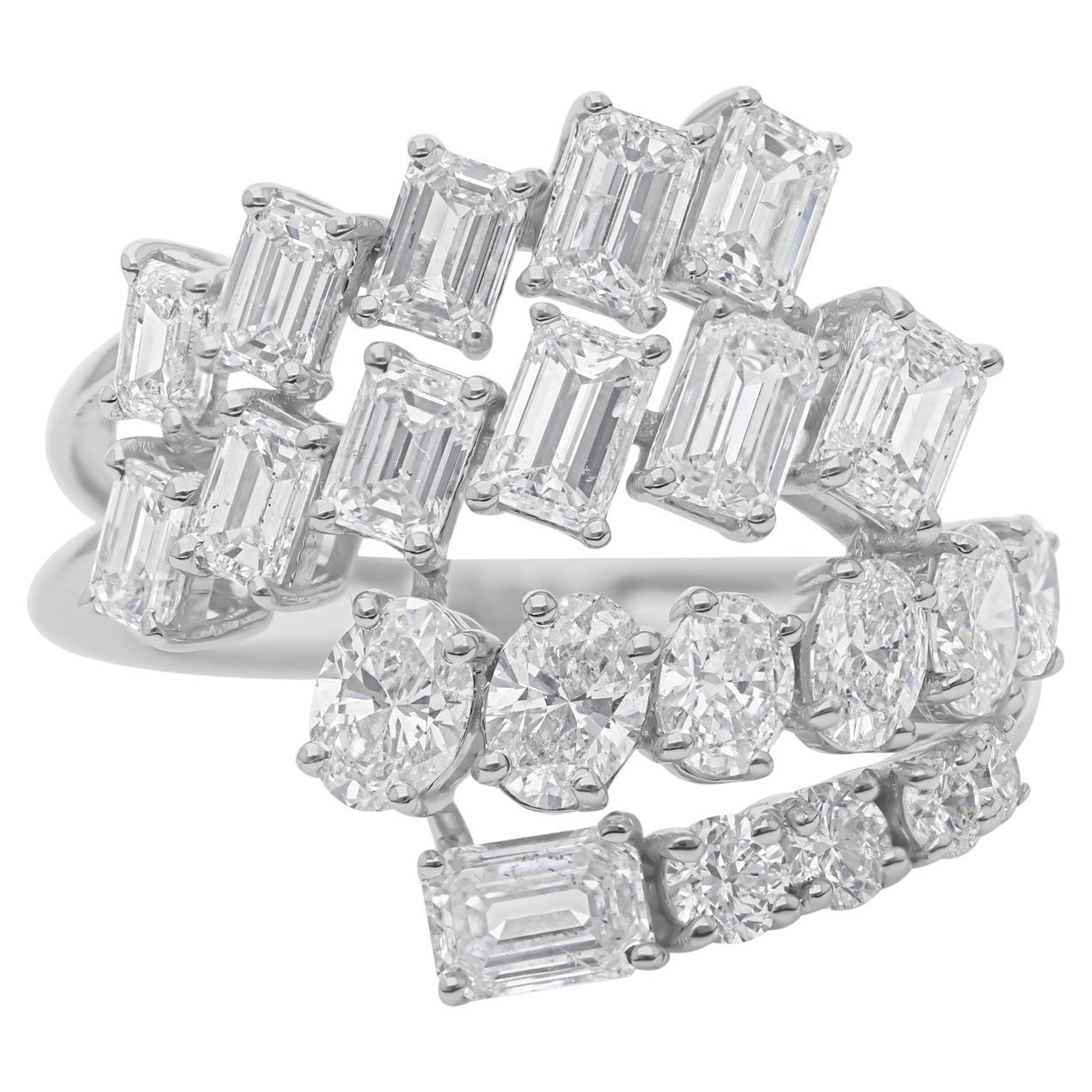 3,32 Karat Multi Shape Diamond Cluster Weißgold Multi Row Wide Bypass Ring