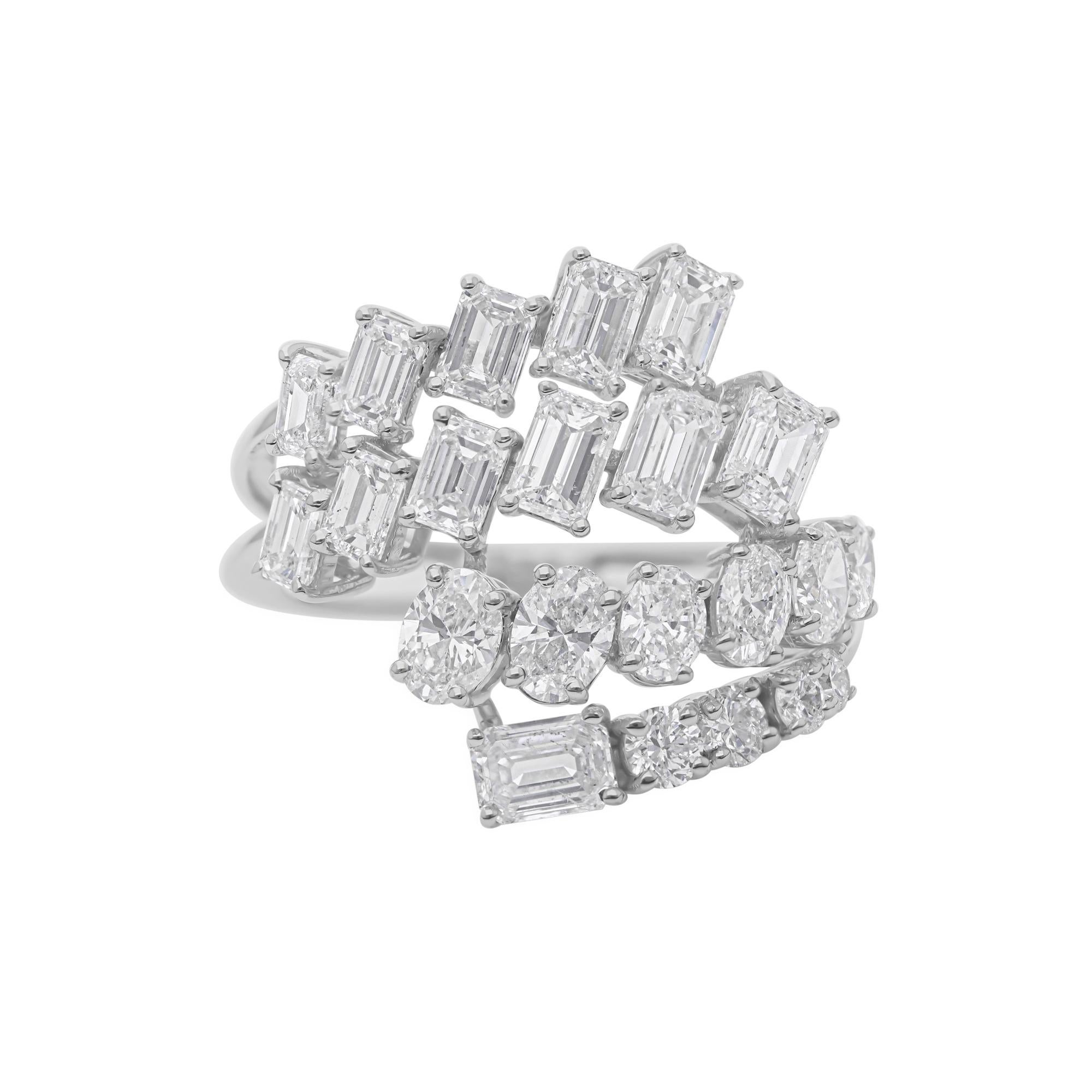 3.32 Carat Multi Shape Diamond Cluster White Gold Multi Row Wide Bypass Ring