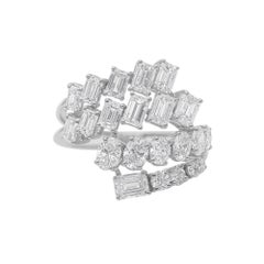 3.32 Carat Multi Shape Diamond Cluster White Gold Multi Row Wide Bypass Ring