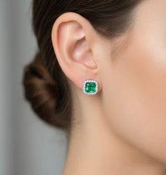 3.32 Carat Natural Colombian Emerald Diamond Stud Earrings 18K