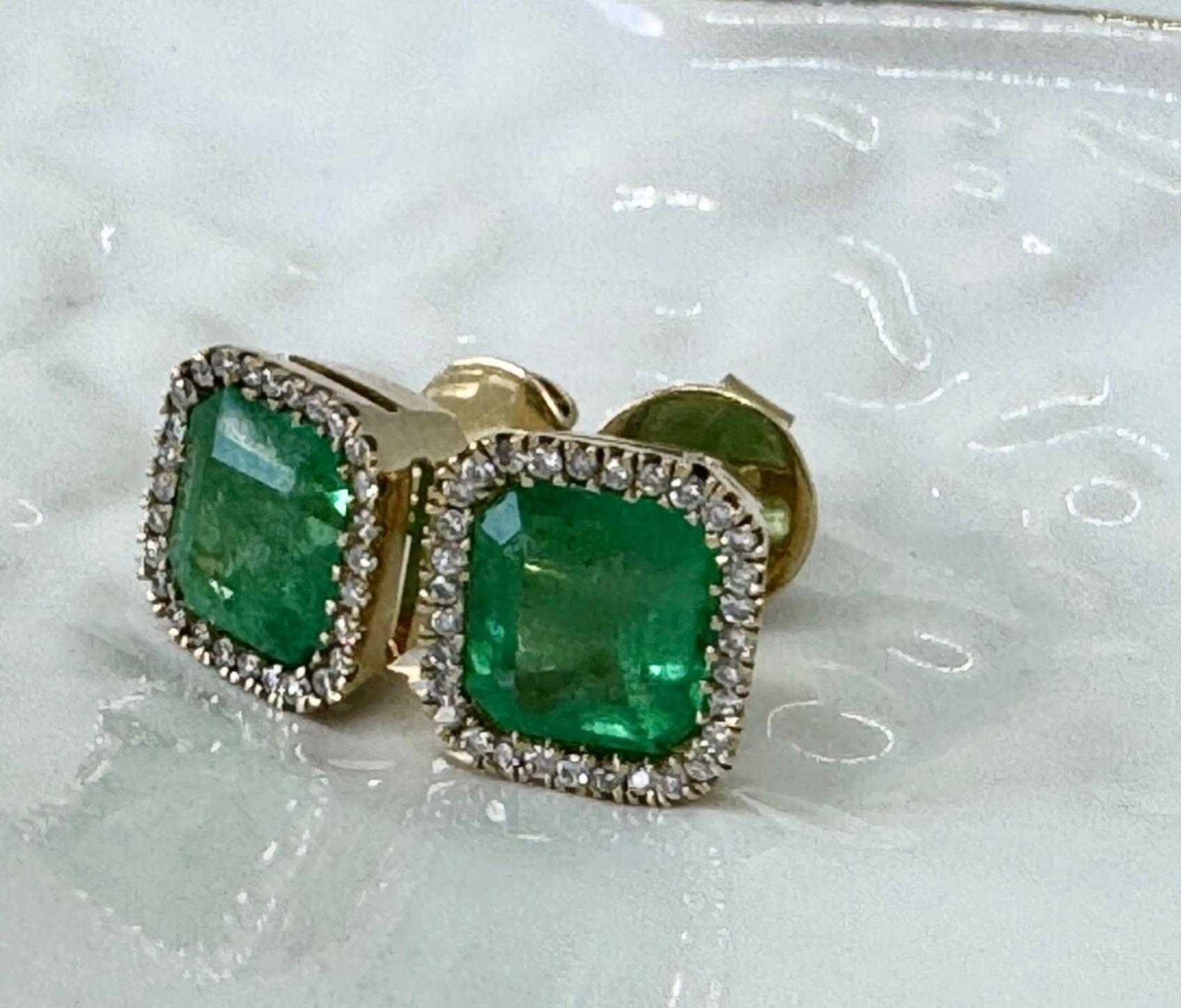 Pendientes de esmeralda colombiana natural de 3,32 quilates 18K Art Decó en venta