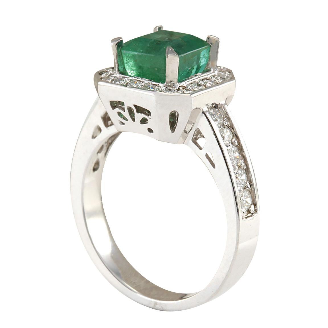 Emerald Cut Natural Emerald Diamond Ring In 14 Karat White Gold For Sale