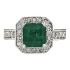 Bague en or blanc 14 carats avec diamant émeraude naturelle