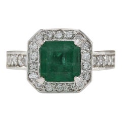 Natural Emerald Diamond Ring In 14 Karat White Gold 