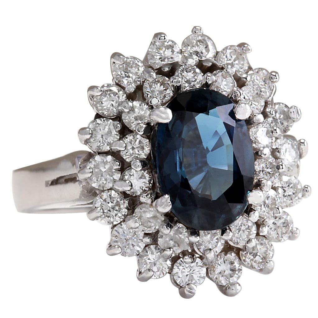 3.32 Carat Natural Sapphire 14 Karat White Gold Diamond Ring
Stamped: 14K White Gold
Total Ring Weight: 6.1 Grams
Total Natural Sapphire Weight is 2.07 Carat (Measures: 9.00x7.00 mm)
Color: Blue
Total Natural Diamond Weight is 1.25 Carat
Color: F-G,
