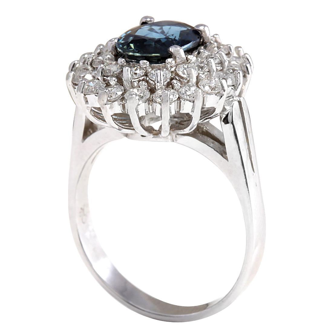 Oval Cut Natural Sapphire Diamond Ring In 14 Karat White Gold For Sale