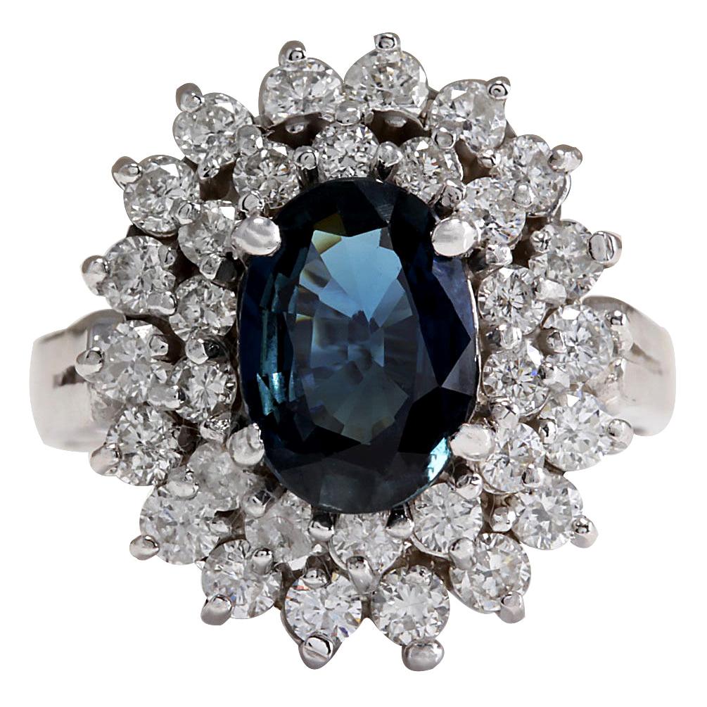 Natural Sapphire Diamond Ring In 14 Karat White Gold 