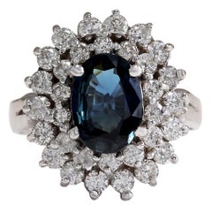 Natural Sapphire Diamond Ring In 14 Karat White Gold 