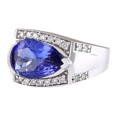 Natural Tanzanite Diamond Ring In 14 Karat White Gold