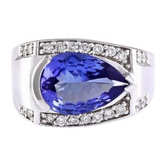 Natural Tanzanite Diamond Ring In 14 Karat White Gold