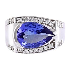 Natural Tanzanite Diamond Ring In 14 Karat White Gold 