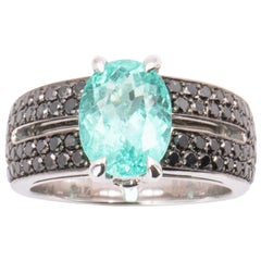 3.32 Carat Oval Paraiba Tourmaline Black Diamond Cocktail Ring