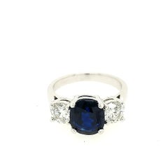 3.32 Carat Oval Sapphire and Diamond 3-Stone Ring