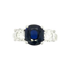 3.32 Carat Oval Sapphire and Diamond 3-Stone Ring