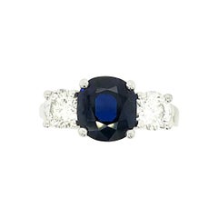 3.32 Carat Oval Sapphire and Diamond 3-Stone Ring