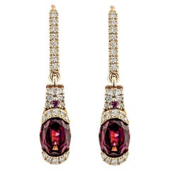 Sunita Nahata 3.32 Carat Rhodolite Drop Earring in 18KRG with White Diamond.