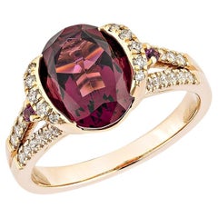 3.32 Carat Rhodolite Fancy Ring in 18Karat Rose Gold with White Diamond.  