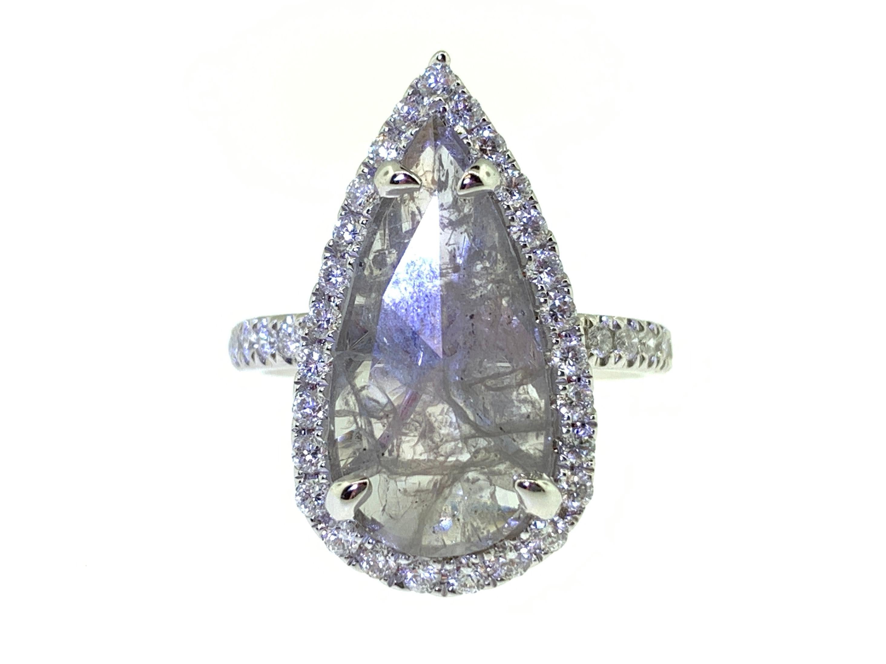 3,32 Karat Rosenschliff Birne Diamantring (Tropfenschliff) im Angebot