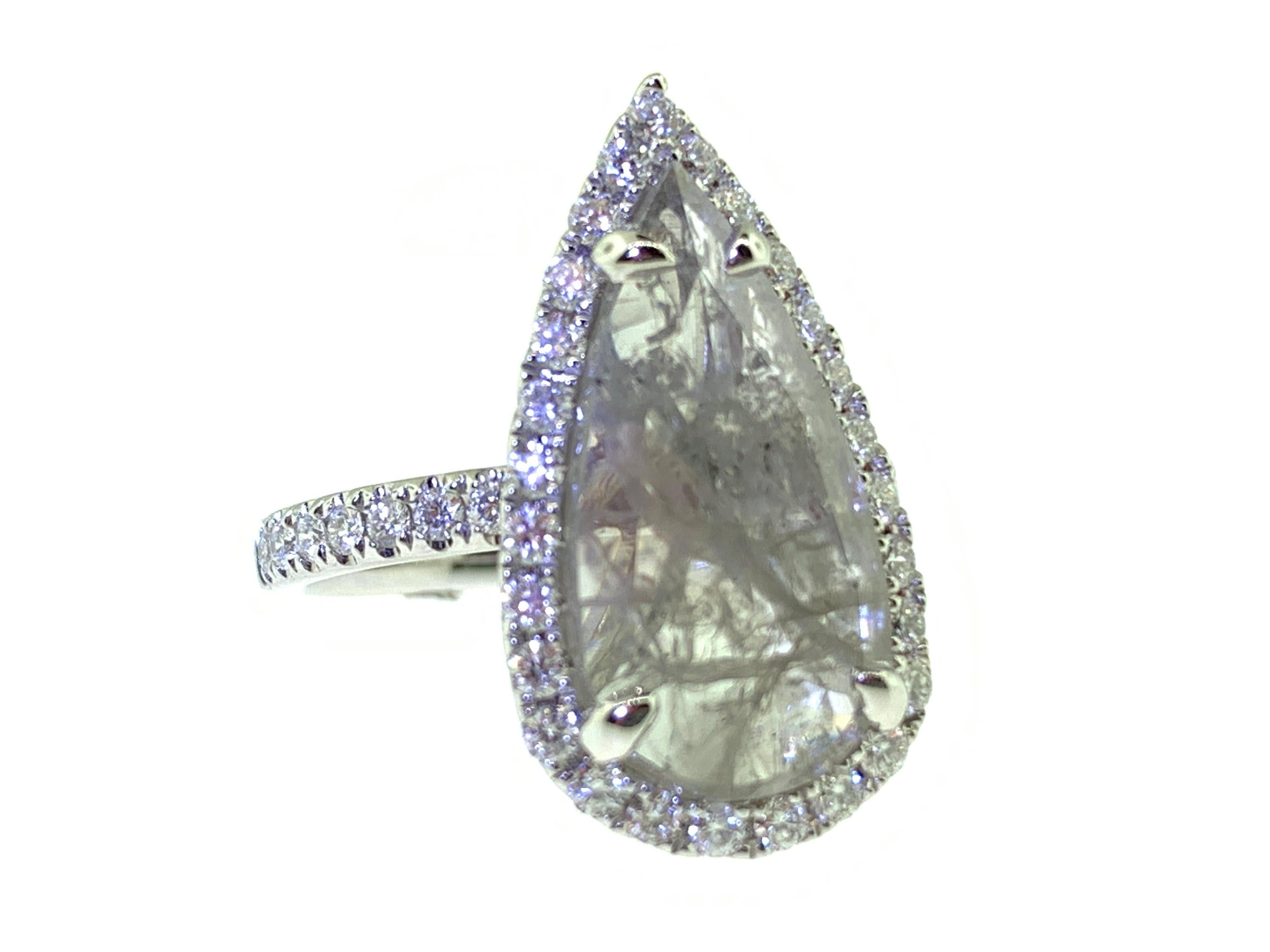 3.32 Carat Rose Cut Pear Diamond Ring In New Condition For Sale In Great Neck, NY
