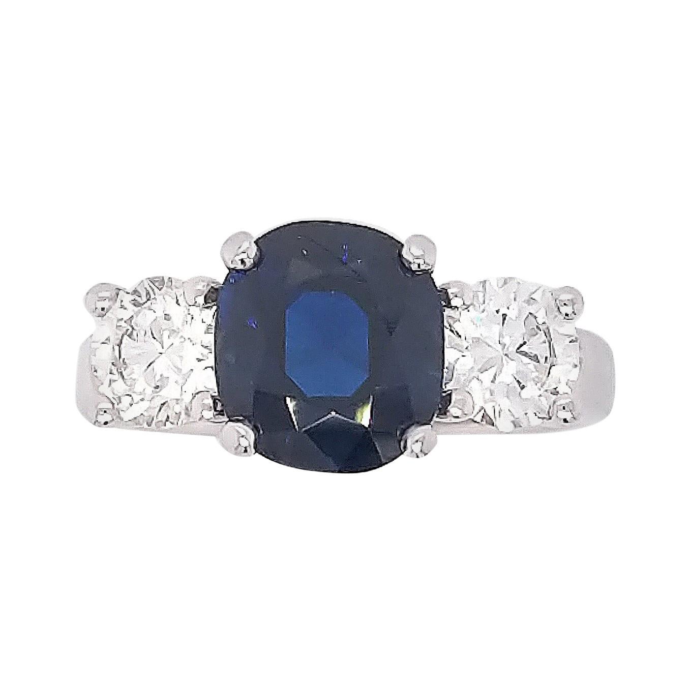3.32 Carat Sapphire and Diamond 3-Stone Ring