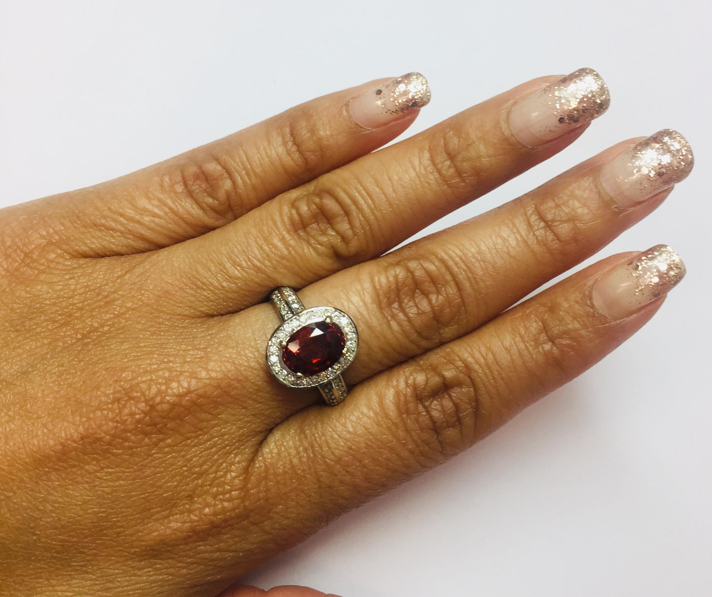 Oval Cut 3.32 Carat Spessartine Diamond 14 Karat White Gold Ring For Sale