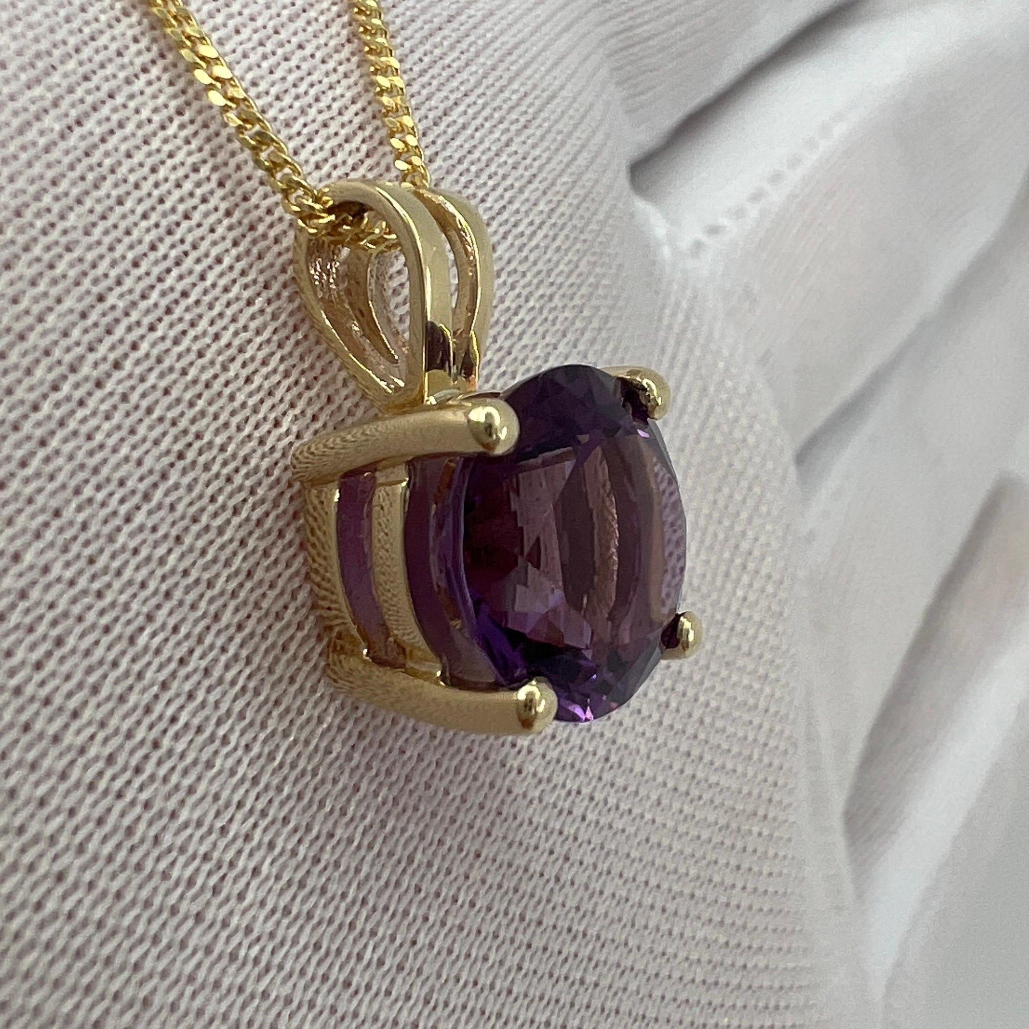 Women's or Men's 3.32 Carat Vivid Purple Amethyst Round Diamond Cut Yellow Gold Pendant Necklace For Sale