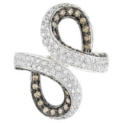 Bague en or 18 carats avec diamants blancs ronds brillants de 3,32 carats et diamants brun clair
