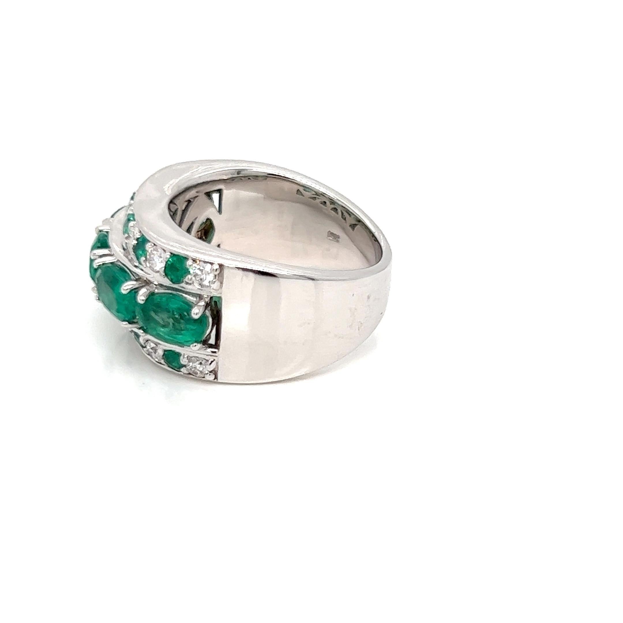 This ring is not like any other emerald and diamond ring you find. It is designed very carefully and meticously in the heart of New York City. This ring consists of Zambian emeralds known for their bluish green hue and tone which gives it a cool
