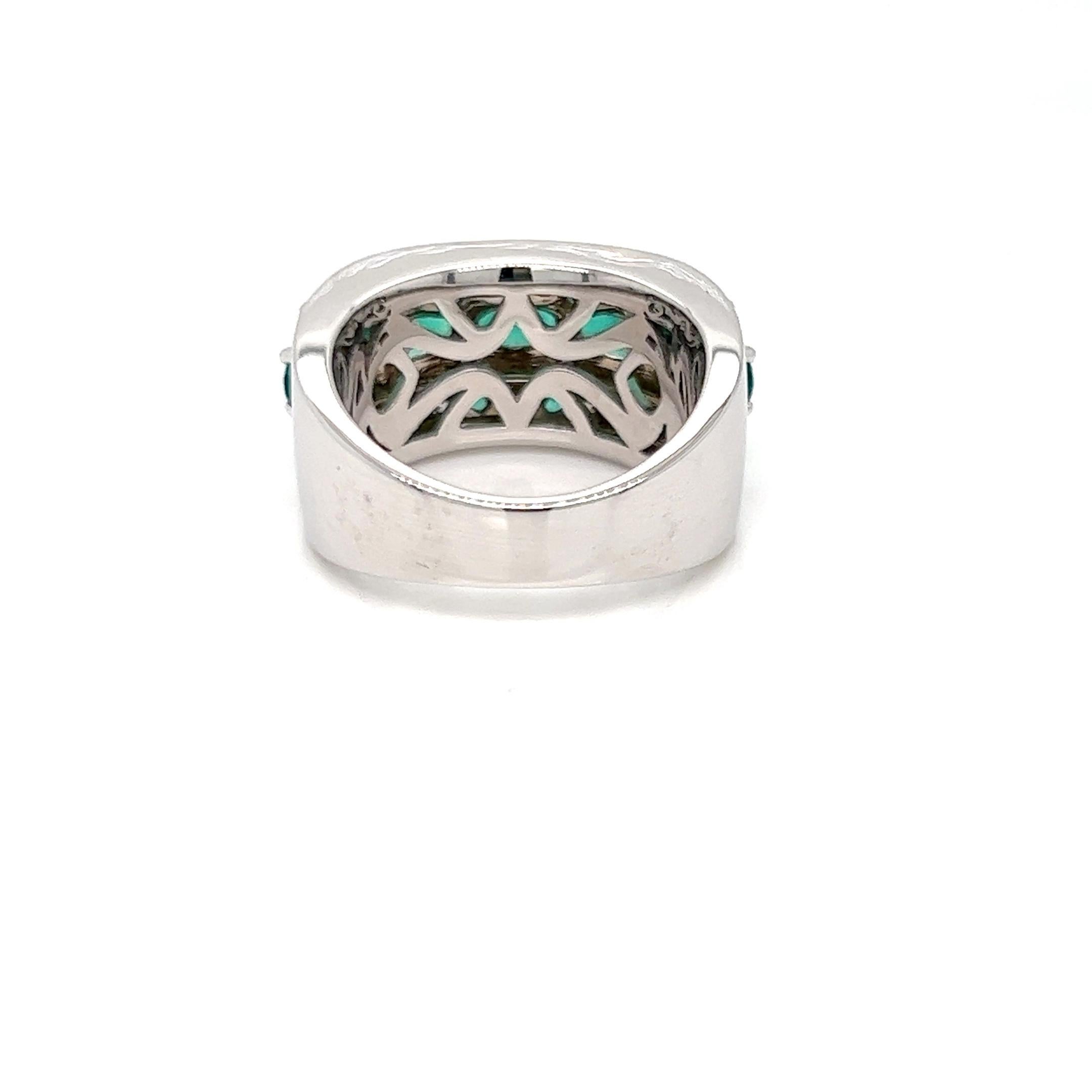 Modern 3.32 Carats Emerald and Diamond Ring in White Gold For Sale