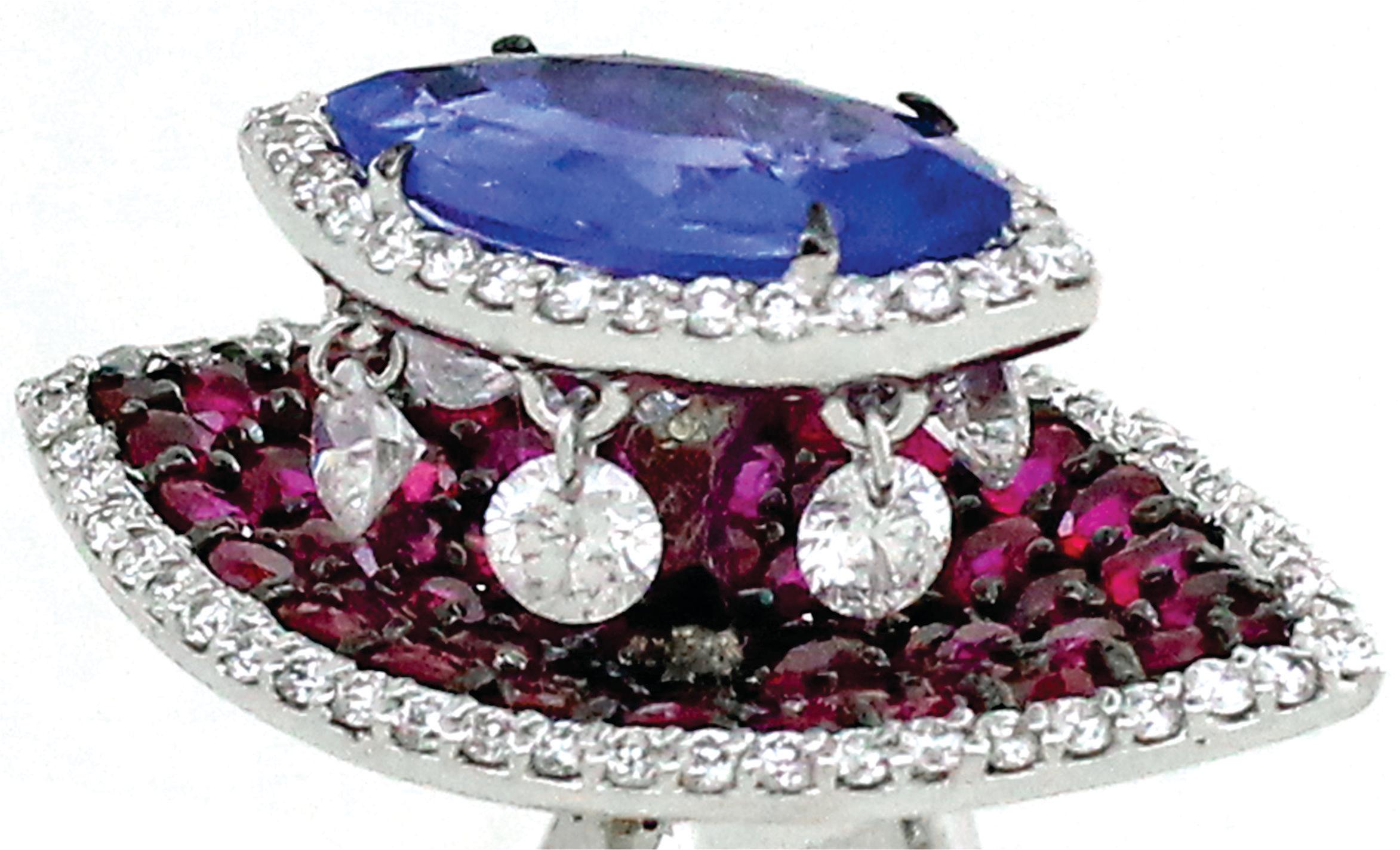 3,32 Karat Rubin und Saphir und 0,75 Karat Diamantring (Moderne) im Angebot