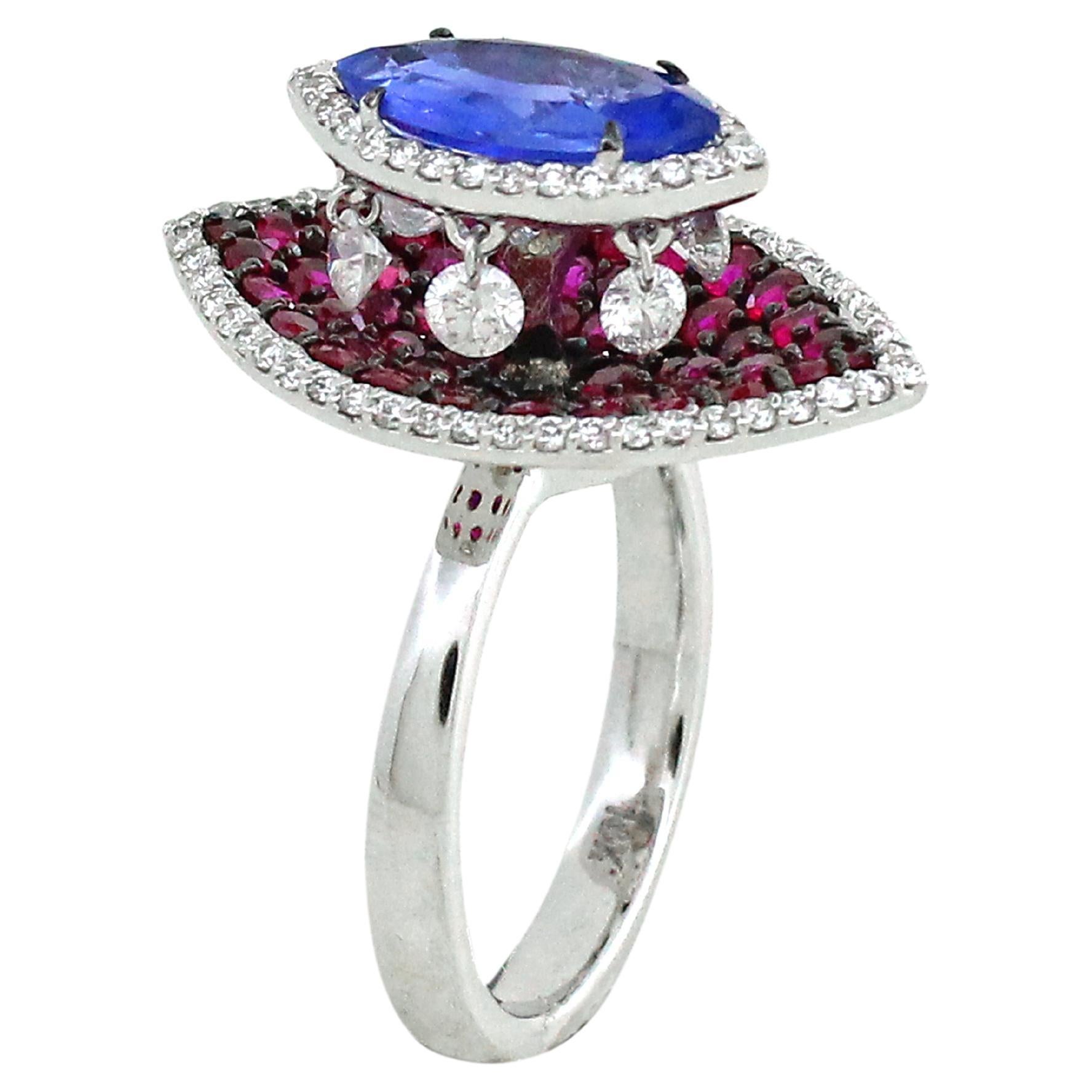 3,32 Karat Rubin und Saphir und 0,75 Karat Diamantring im Angebot