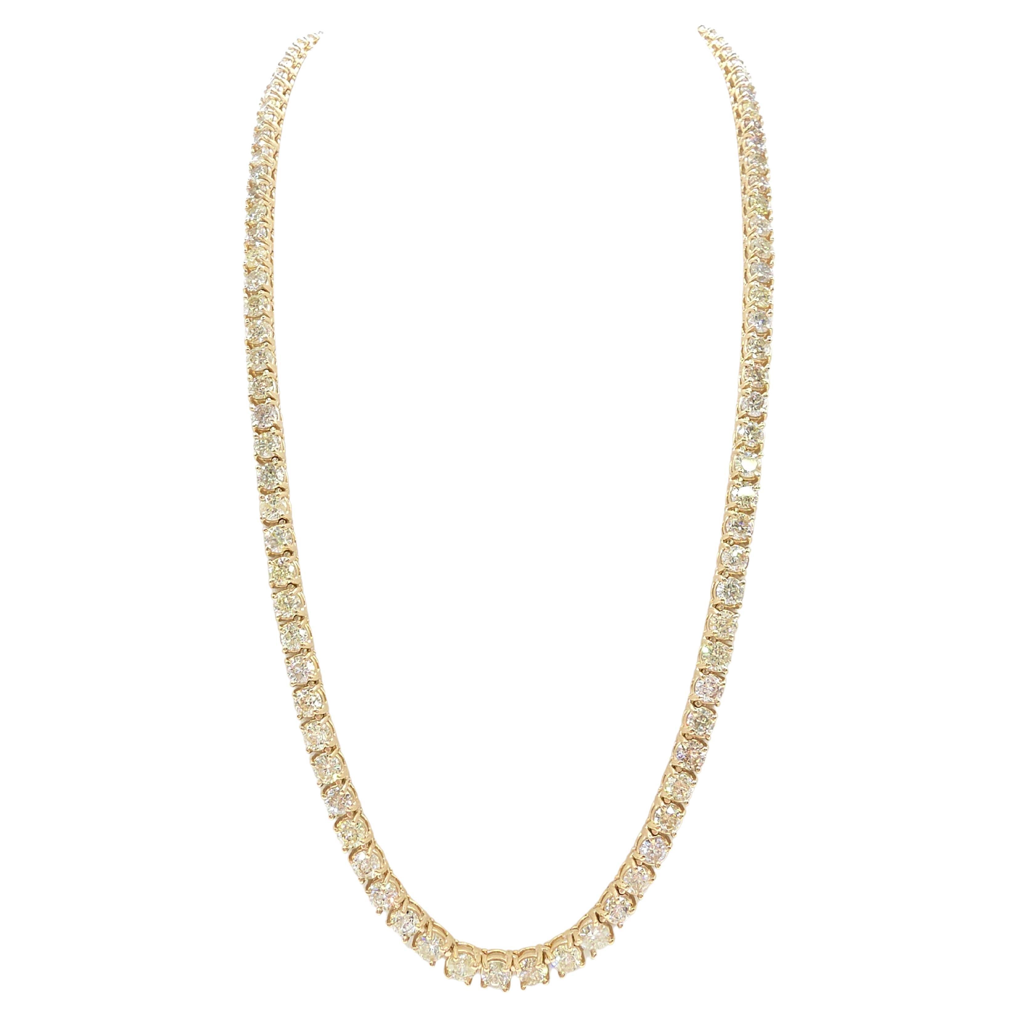 33.20 Carat Natural Diamond Tennis Necklace in 14K Yellow Gold 18"