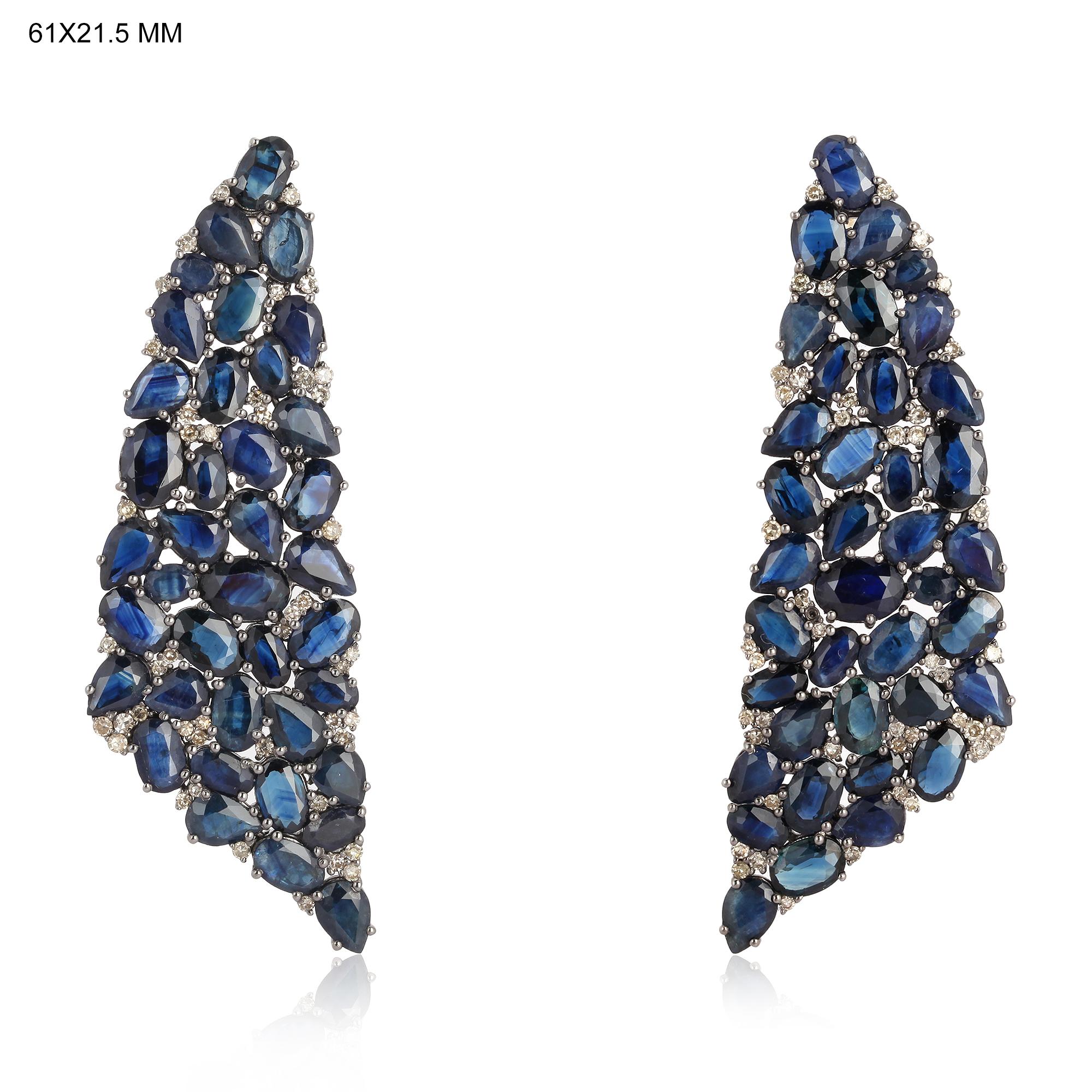 Mixed Cut 33.21 Carat Blue Sapphire Diamond Earrings For Sale