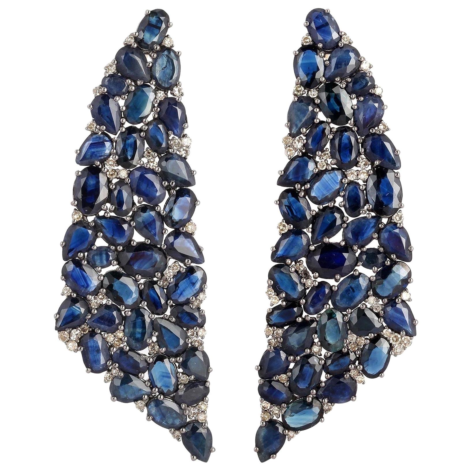 Boucles d'oreilles en saphir bleu 33,21 carats et diamants